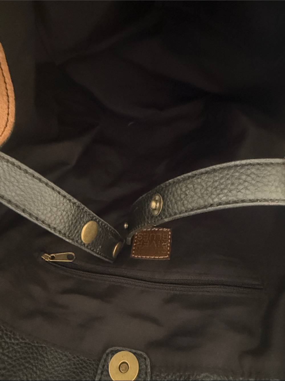 Canyon River Blues Cognac brown black accent tote bag faux suede leather - Picture 9 of 16